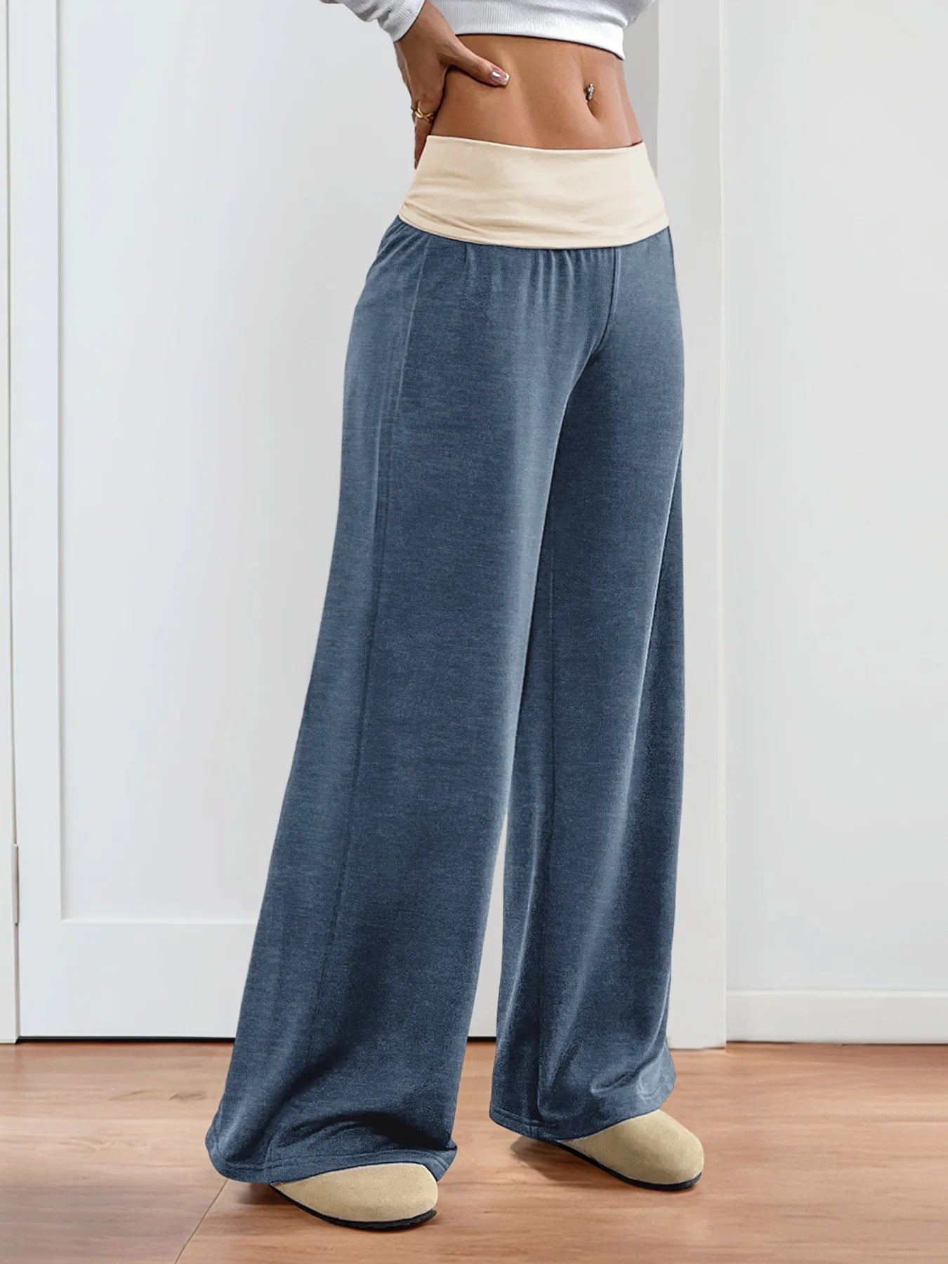 MsChuh Women's Fold Over Waist High Waist Wide Leg Yoga Pants Soft Trousers Slimming Versatile Commuter Fashion Chic Long Pants