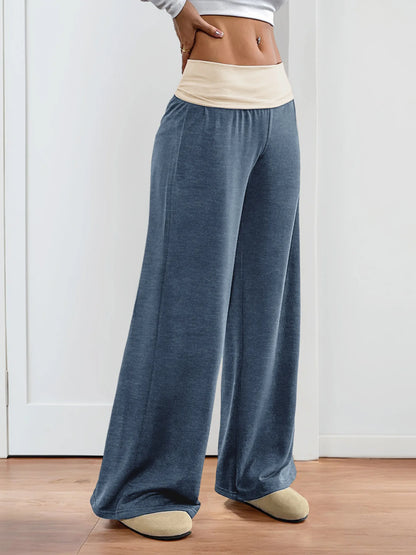 MsChuh Women's Fold Over Waist High Waist Wide Leg Yoga Pants Soft Trousers Slimming Versatile Commuter Fashion Chic Long Pants
