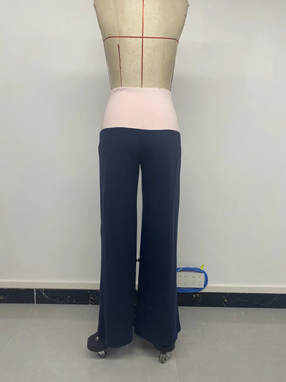 MsChuh Women's Fold Over Waist High Waist Wide Leg Yoga Pants Soft Trousers Slimming Versatile Commuter Fashion Chic Long Pants