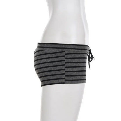 Women Summer 2 Piece Outfits Fall Stylish Long Sleeve Off Shoulder Striped Crop Tops and Elastic Waist Shorts Set Y2k Clothes