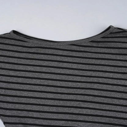 Women Summer 2 Piece Outfits Fall Stylish Long Sleeve Off Shoulder Striped Crop Tops and Elastic Waist Shorts Set Y2k Clothes