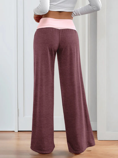 MsChuh Women's Fold Over Waist High Waist Wide Leg Yoga Pants Soft Trousers Slimming Versatile Commuter Fashion Chic Long Pants