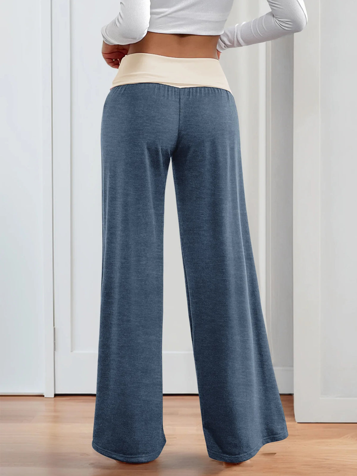 MsChuh Women's Fold Over Waist High Waist Wide Leg Yoga Pants Soft Trousers Slimming Versatile Commuter Fashion Chic Long Pants