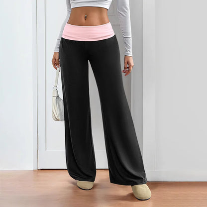 MsChuh Women's Fold Over Waist High Waist Wide Leg Yoga Pants Soft Trousers Slimming Versatile Commuter Fashion Chic Long Pants