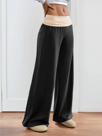 MsChuh Women's Fold Over Waist High Waist Wide Leg Yoga Pants Soft Trousers Slimming Versatile Commuter Fashion Chic Long Pants