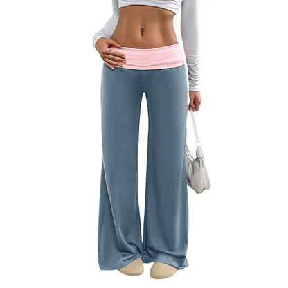 MsChuh Women's Fold Over Waist High Waist Wide Leg Yoga Pants Soft Trousers Slimming Versatile Commuter Fashion Chic Long Pants