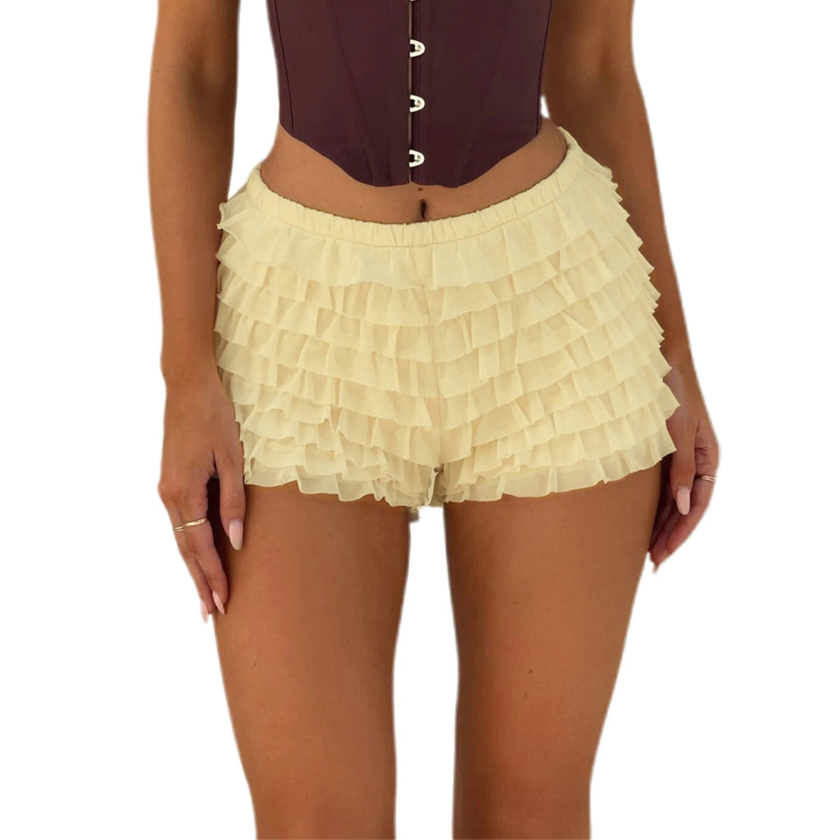 Y2K Aesthetic Shorts Fairycore Ruffles Multi-layers Shorts Loungewear Women High Waist Frilly Bloomers 00s Retro Pumpkin Pants