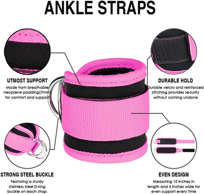 Adjustable Ankle Straps Cuffs with D-Ring for Cable Machine Fitness Glute Kickback Gym Foot Leg Training Brace Support