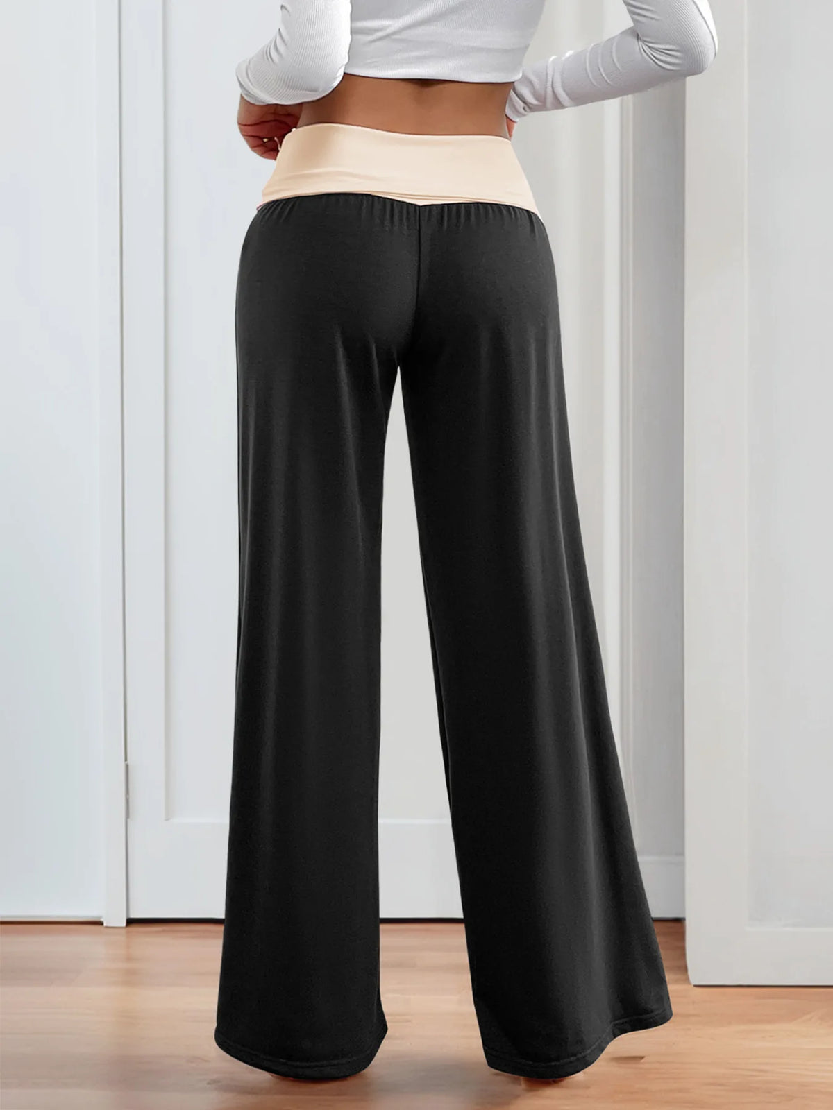 MsChuh Women's Fold Over Waist High Waist Wide Leg Yoga Pants Soft Trousers Slimming Versatile Commuter Fashion Chic Long Pants
