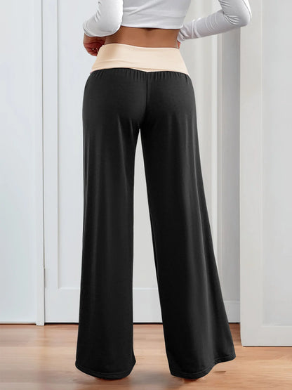 MsChuh Women's Fold Over Waist High Waist Wide Leg Yoga Pants Soft Trousers Slimming Versatile Commuter Fashion Chic Long Pants