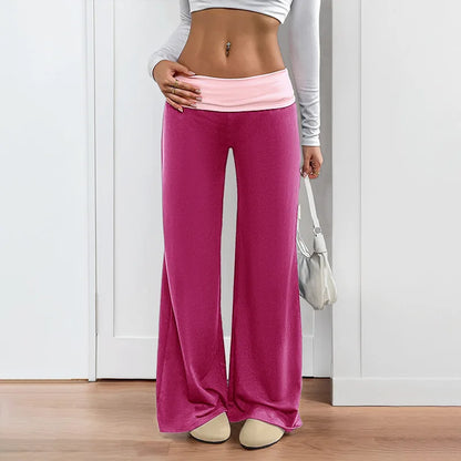 MsChuh Women's Fold Over Waist High Waist Wide Leg Yoga Pants Soft Trousers Slimming Versatile Commuter Fashion Chic Long Pants