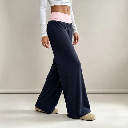 MsChuh Women's Fold Over Waist High Waist Wide Leg Yoga Pants Soft Trousers Slimming Versatile Commuter Fashion Chic Long Pants