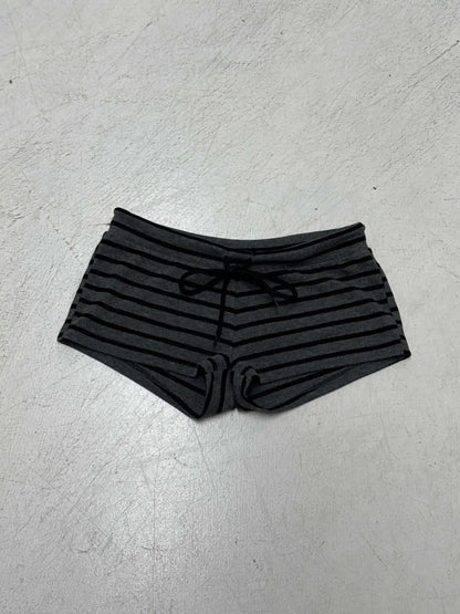 Women Summer 2 Piece Outfits Fall Stylish Long Sleeve Off Shoulder Striped Crop Tops and Elastic Waist Shorts Set Y2k Clothes