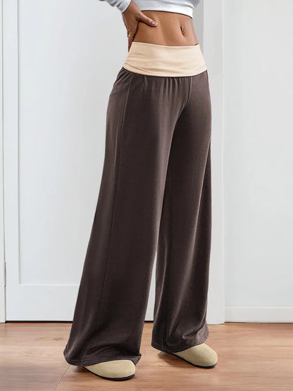 MsChuh Women's Fold Over Waist High Waist Wide Leg Yoga Pants Soft Trousers Slimming Versatile Commuter Fashion Chic Long Pants
