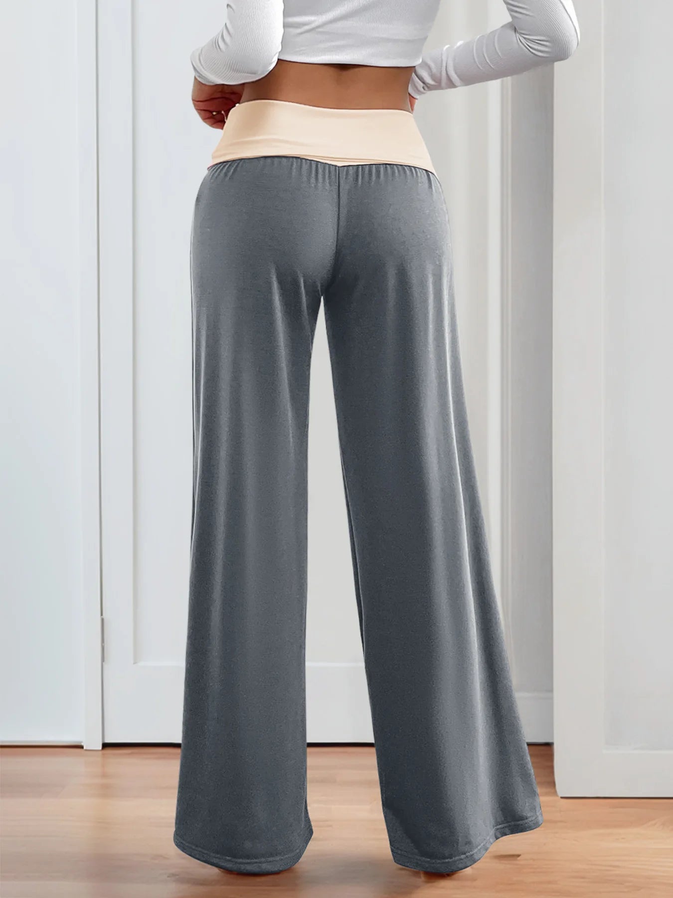 MsChuh Women's Fold Over Waist High Waist Wide Leg Yoga Pants Soft Trousers Slimming Versatile Commuter Fashion Chic Long Pants