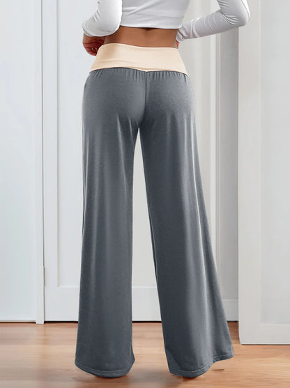 MsChuh Women's Fold Over Waist High Waist Wide Leg Yoga Pants Soft Trousers Slimming Versatile Commuter Fashion Chic Long Pants