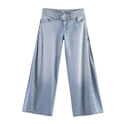 Y2K Trend Women's Blue Wide Leg Jeans 2026 Summer New Loose Casual High Waist Denim Trousers with Belt Jeans
