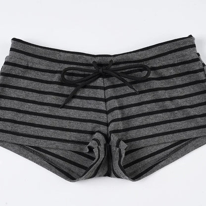 Women Summer 2 Piece Outfits Fall Stylish Long Sleeve Off Shoulder Striped Crop Tops and Elastic Waist Shorts Set Y2k Clothes