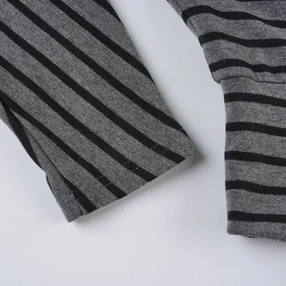 Women Summer 2 Piece Outfits Fall Stylish Long Sleeve Off Shoulder Striped Crop Tops and Elastic Waist Shorts Set Y2k Clothes